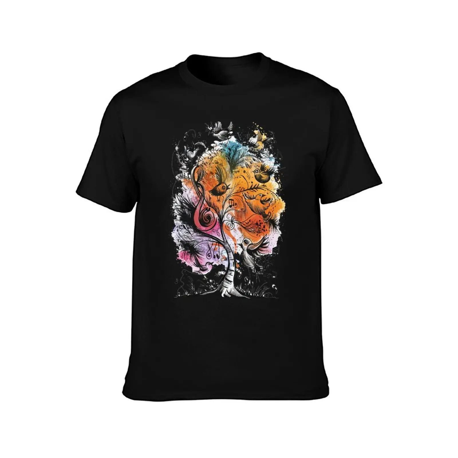 The Dancing Birds and the Musical Tree T-Shirt Street Style Casual Tee Shirt T-Shirt