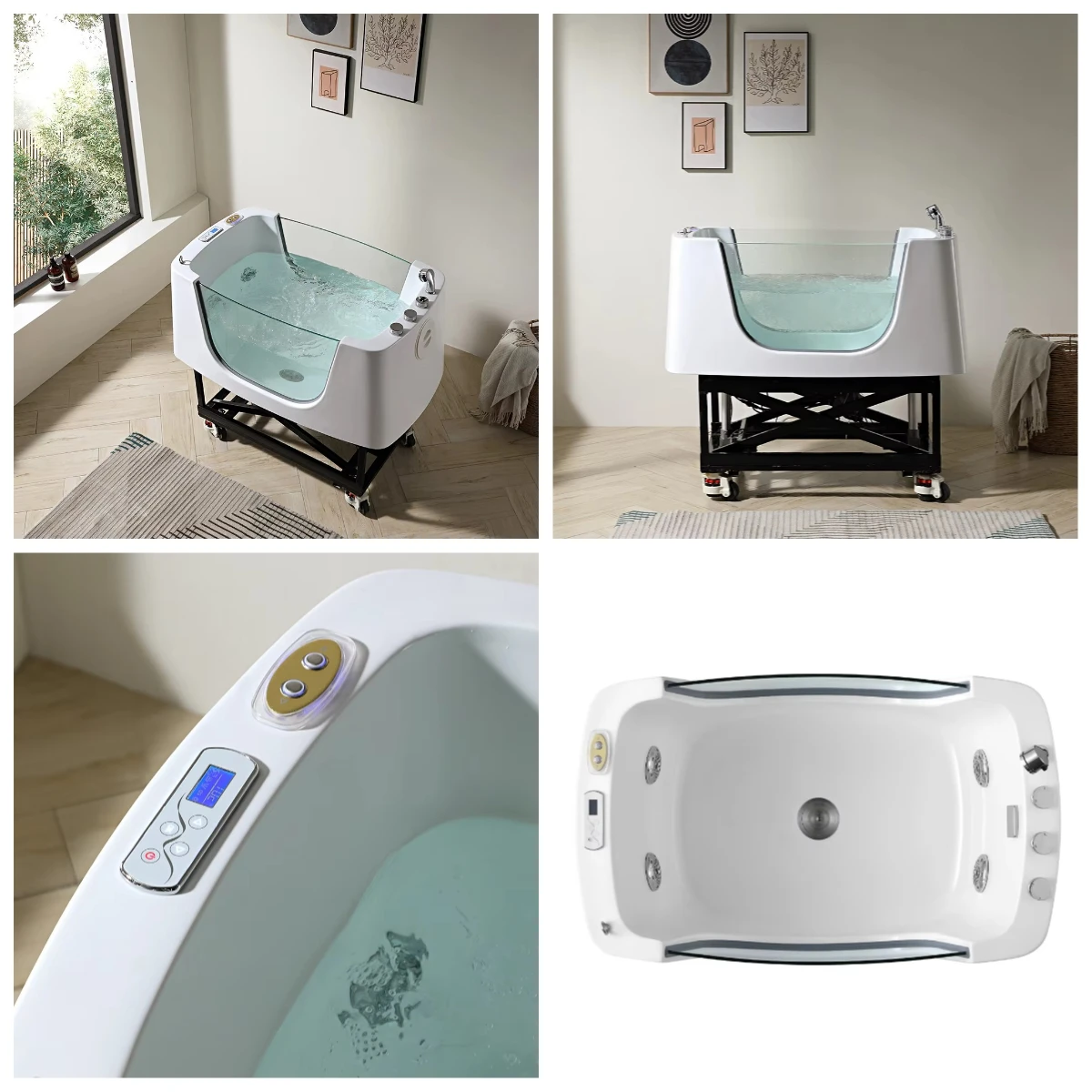 Pet Series Massage Spa Bath Tub Adjustable Removable Transparent Acrylic Bathtub