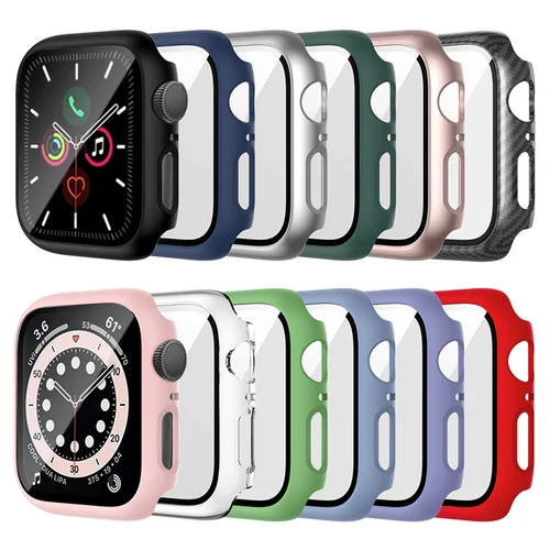Vidrio templado + cubierta para Apple Watch 9 8 41mm 45mm 42mm 38mm PC Protector de pantalla de parachoques iWatch series 7 6 5 4 se 40mm 44mm