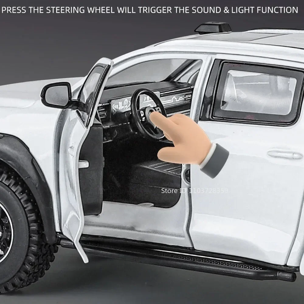 Modèle de ramassage GWM POER 1:24, voitures jouets en alliage moulé sous pression F150 RV, véhicule tout-terrain, son et lumière, portes ouvertes, cadeaux pour enfants