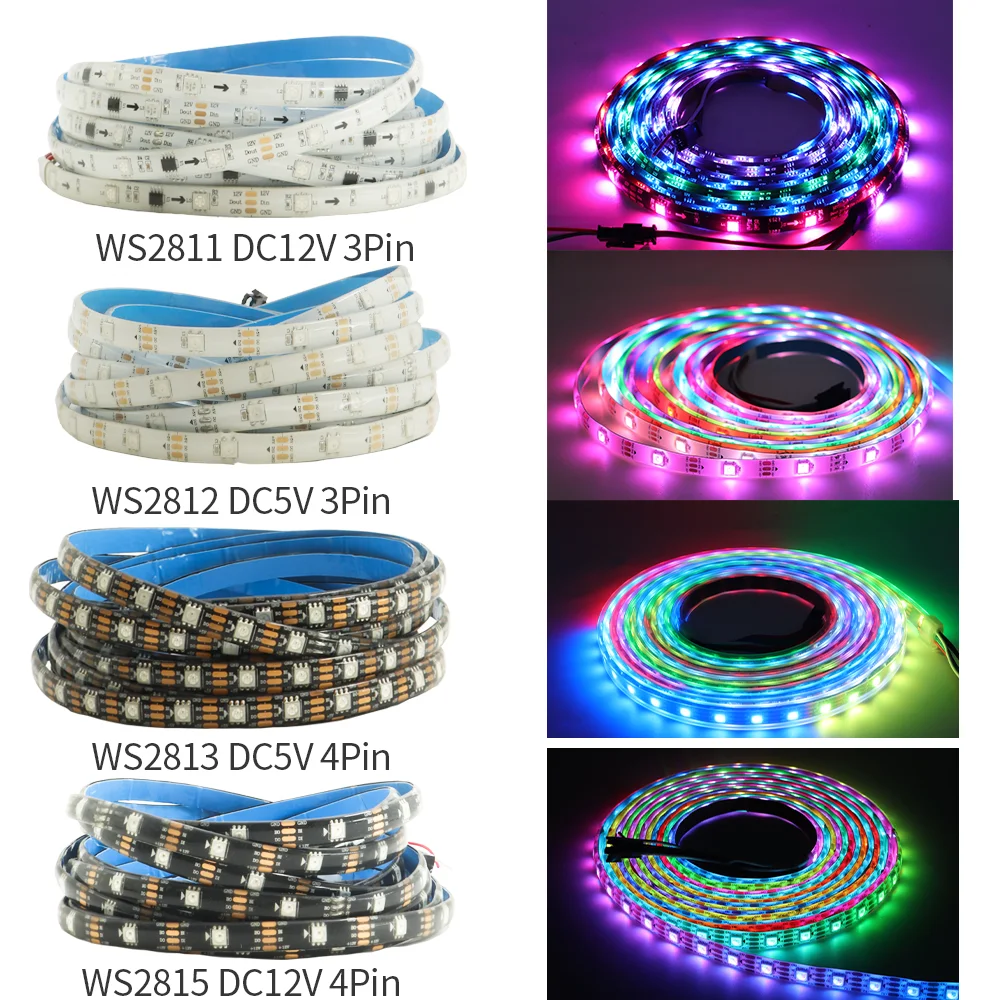 RGBIC WS2812B LED Light WS2812 WS2815 WS2813 WS2811 Programmable led strip light Individually addressable soft LED lamp DC5V/12V