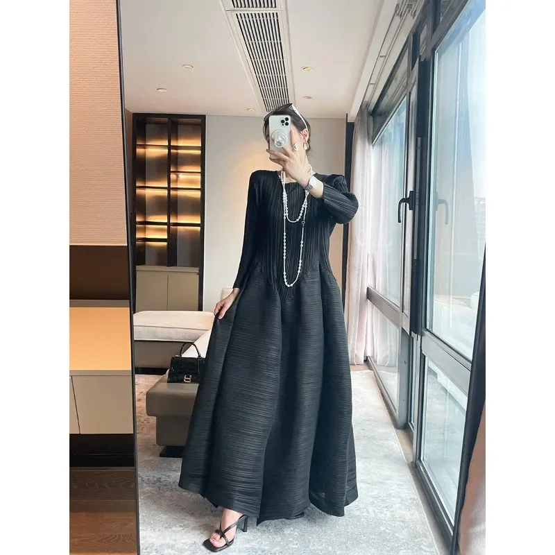 

Pleats Pleated Dress 2024 Spring and Summer New Dress Temperament High End Elegant French Hem Draped Loose Long Dresses Clothing