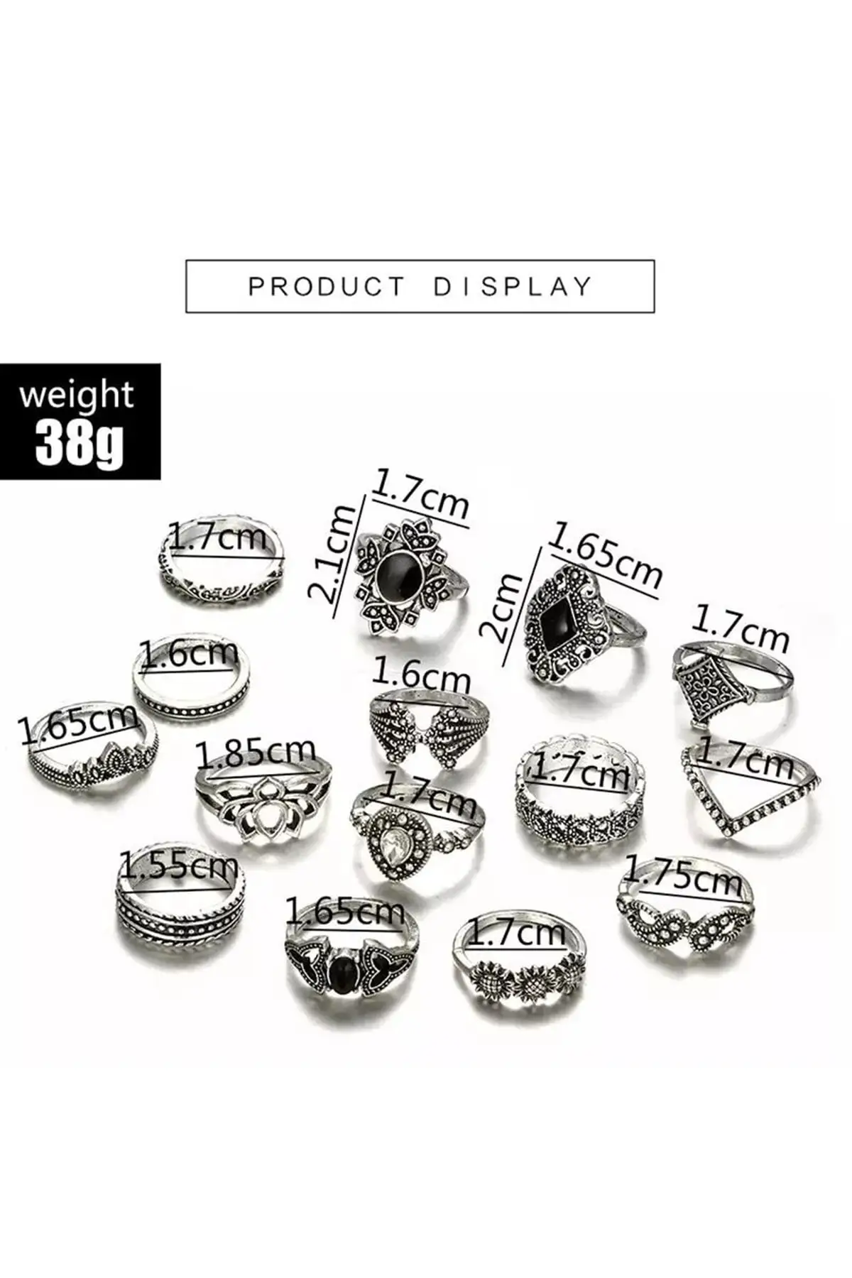 Cincin Wanita Set 15 Buah Desain Cincin Diameter: 16-17 Mm. Penggunaan Sehari-hari, Penggunaan Acara-acara Khusus, Dapat Diberikan. GRATIS Pengiriman