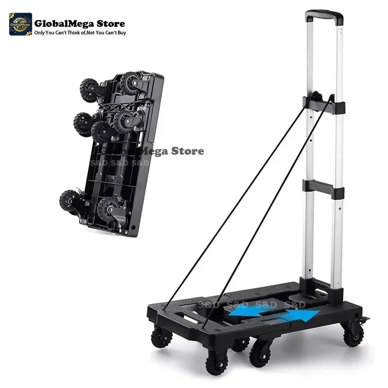 2026 Latest Heavy Foldable Platform Trolley Cart with 7 Wheels Lightweight Portable Flatbed Shopping Luggage Hand Truck