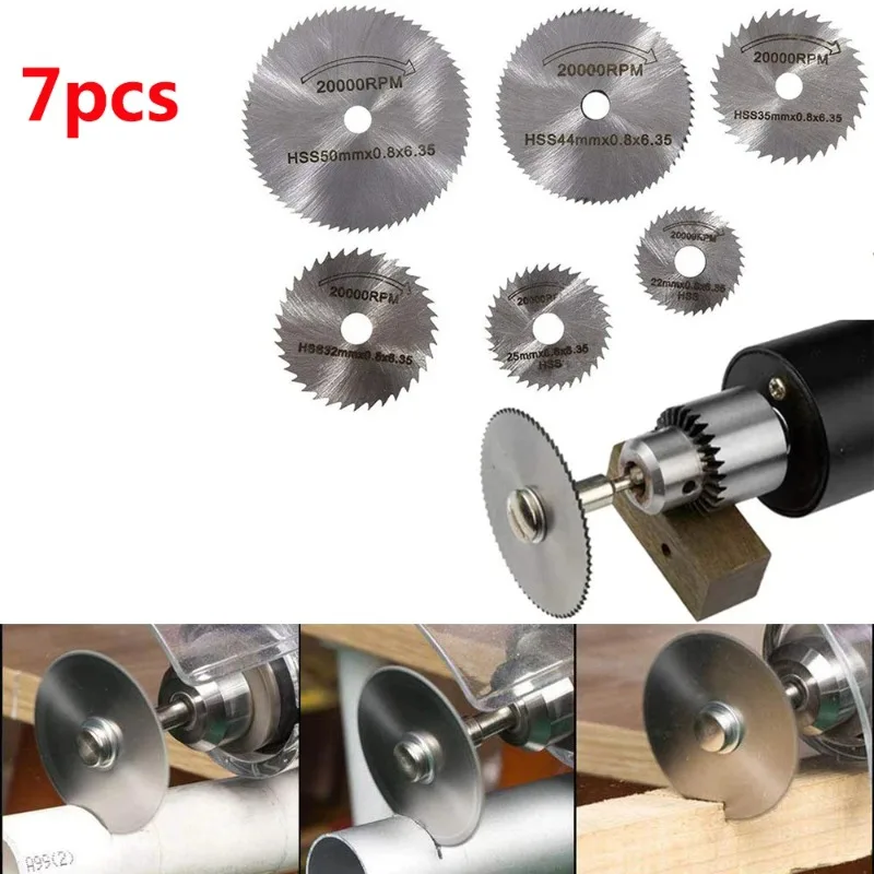 New 7Pcs HSS Circular Saw Blade Rotary Tool For Metal Cutter Power Tool Set Wood Cutting Discs Drill Mandrel Cutoff