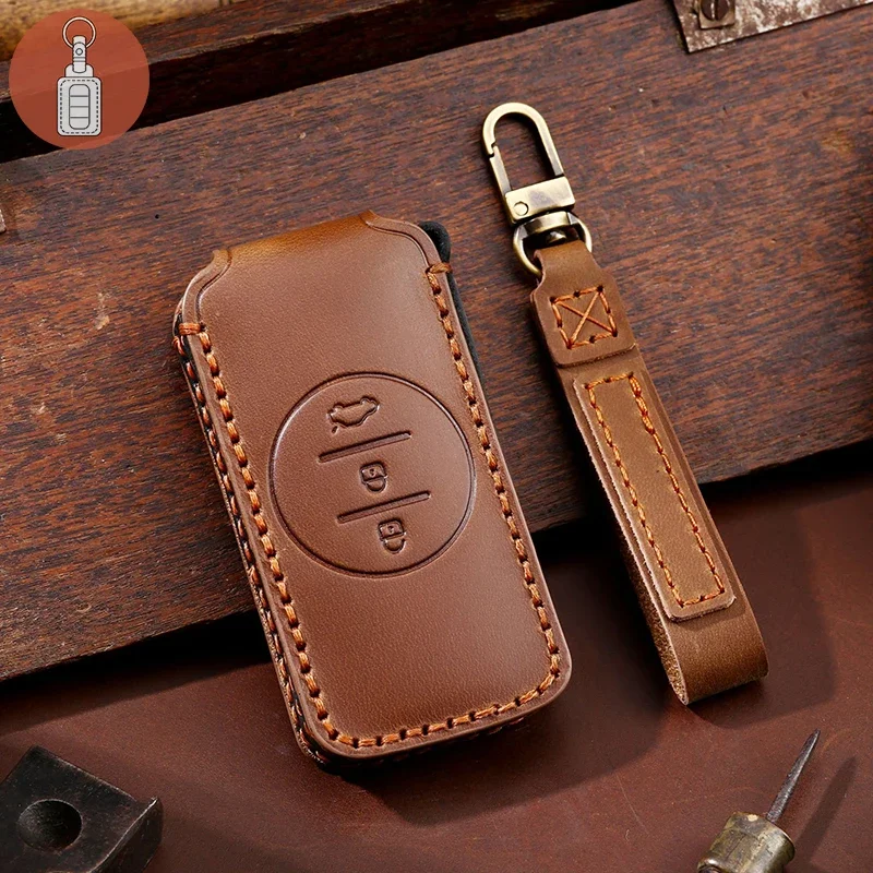 Genuine Leather Car Key Case Cover Fob Protector Accessories for Chery Tiggo 8 Arrizo 5 7 Pro EQ7 5x 3x Tiggo 7 Keychain Holder