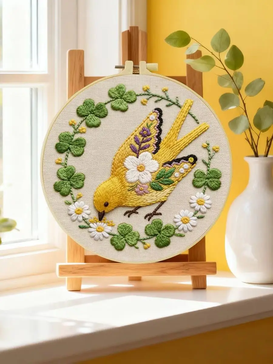 1 Stück 20X20CM/15X15CM 7,87/6,3 Zoll gelbes Vogel-Stickerei-Starter-Kit DIY-Kit DIY-Stickerei-Set Handarbeiten Heimdekoration – Detail 6