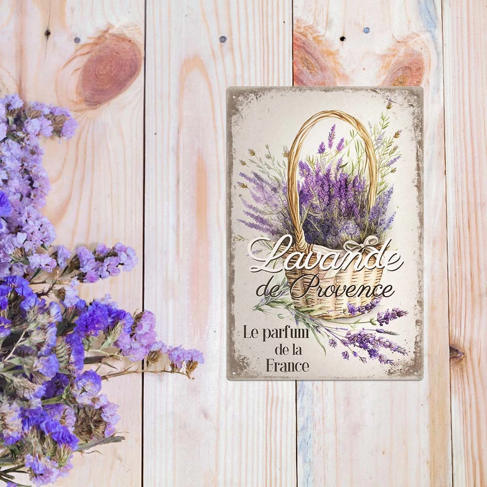 Putuo Decor 1pc Flower Metal Tin Sign, Lavande de Provence, Vintage Plaque Wall Art Decor for Yard Garden Porch, Gift