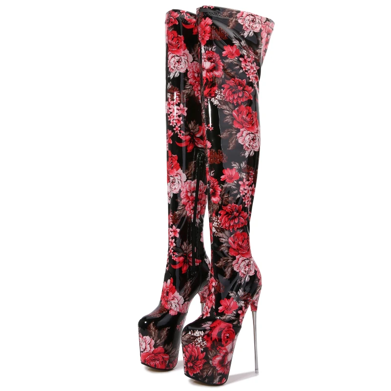 Sexy Flower Over the Knee Boots Female Platform Ultra 19cm High Heels Stripper Boots Women Nightclub Fetish Party Dance Shoes