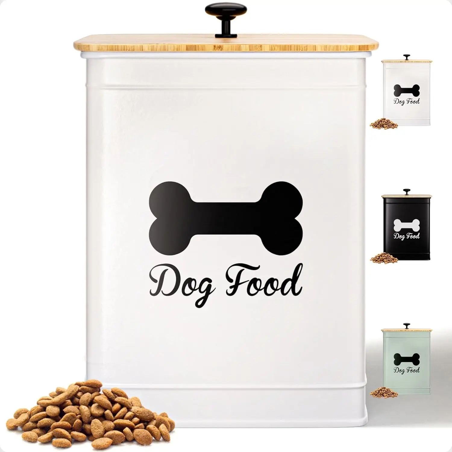 Contenedor hermético para comida de perro con tapa de bambú y asa metálica, capacidad de 5-7 lb para mascotas de hasta 50 lb