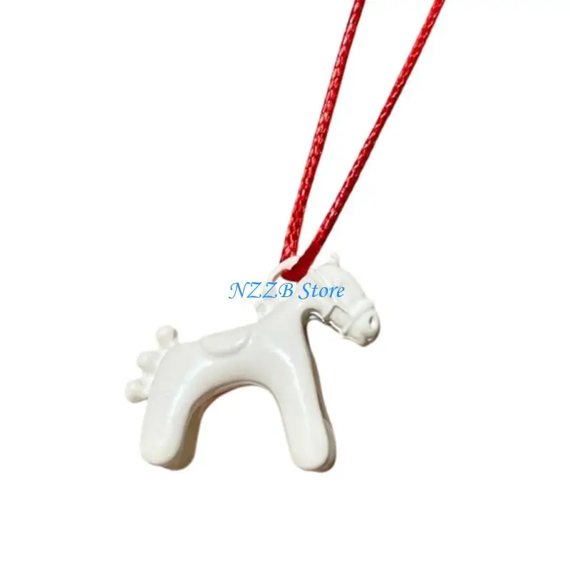 

T21F Contemporary Horse Charm Pendant Necklace Enamel Copper Jewelry Everyday Wear