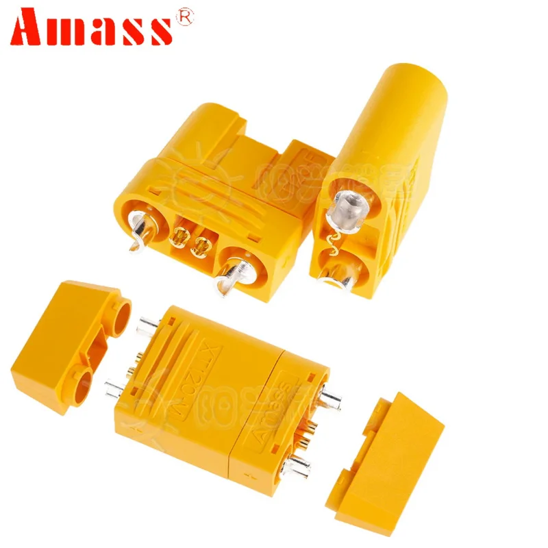 Amass XT120 (2 2) DC500V Large Current 60A-120A Female/Male Brass Gold Connectors Plug With Signal Pin For RC Lipo FPV Drone DIY