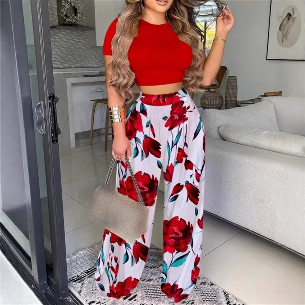 

Women's Printed Two-Piece Suit Short-Sleeved Casual Set Autumn European And American Style