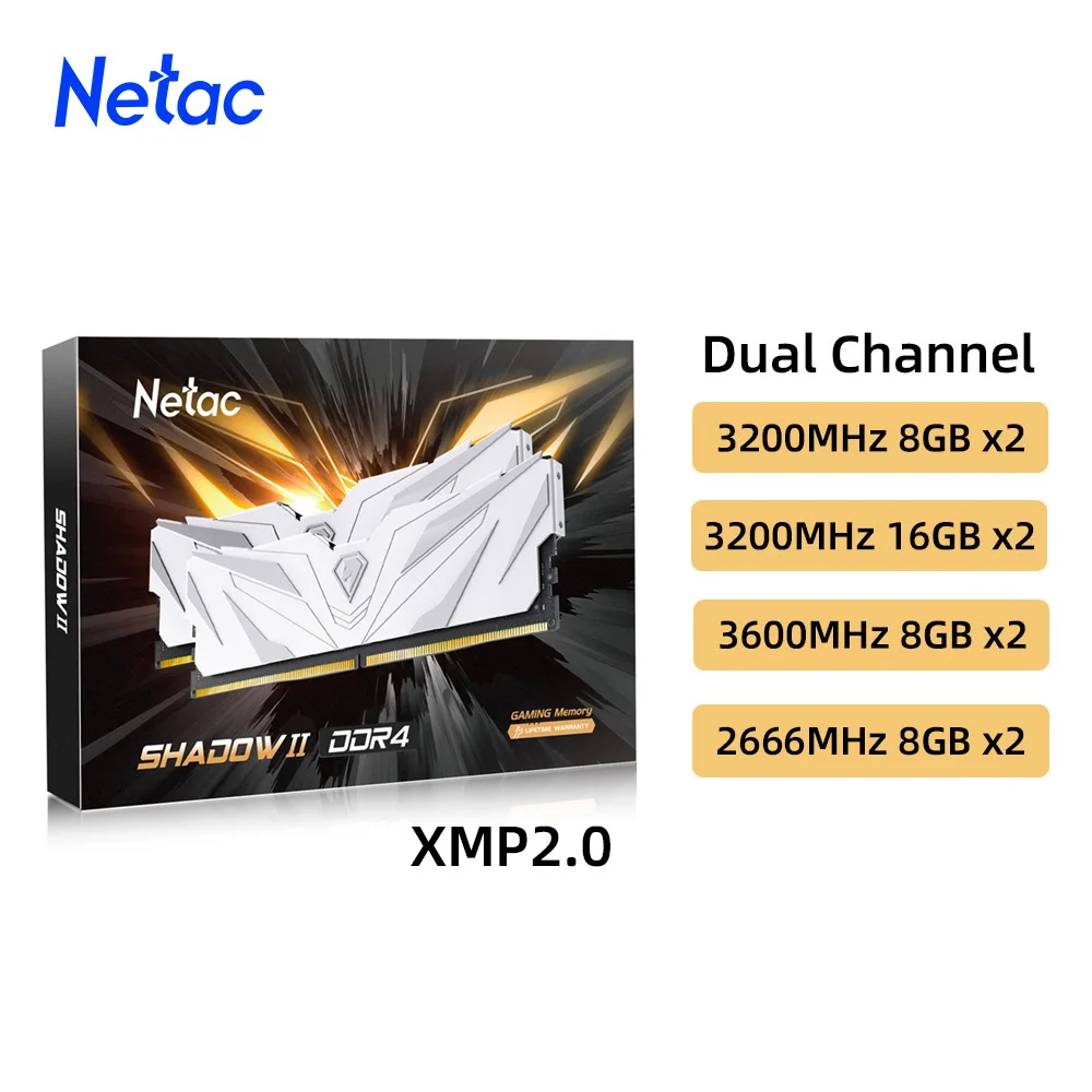 Netac Ram Memory DDR4 8GBX2 16GBX2 DDR4 3200mhz 3600mhz 2666mhz Memory HeatSink XMP2.0 288Pin Dual Channel with HeatSink for PC