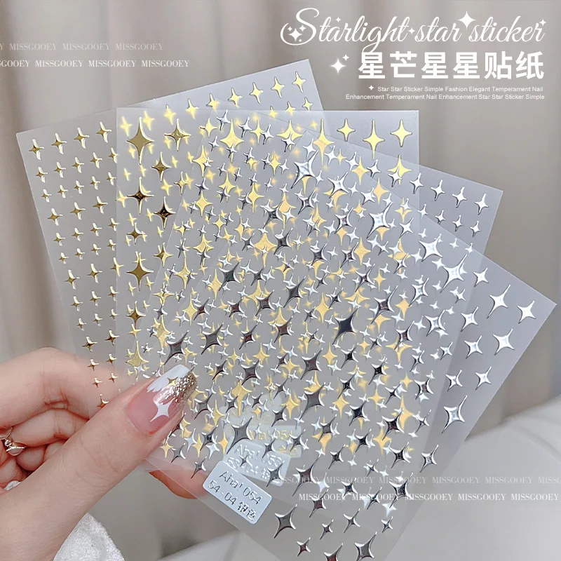 

2pcs 3D Gold Silver Star Nail Art Stickers Black White Crescent Moon Decals Self Adhesive Slider Polish Stickers Manicure