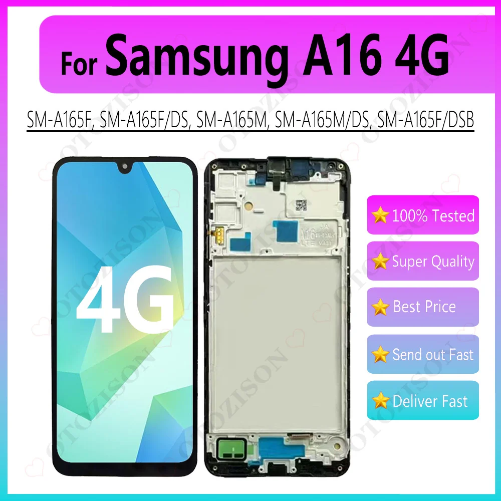 Pantalla AMOLED para Samsung Galaxy A16 4G con Marco, Pantalla LCD A165, SM-A165F/DS SM-A165M/DS, Digitalizador Táctil LCD, Ensamblaje de Pantalla LCD A16