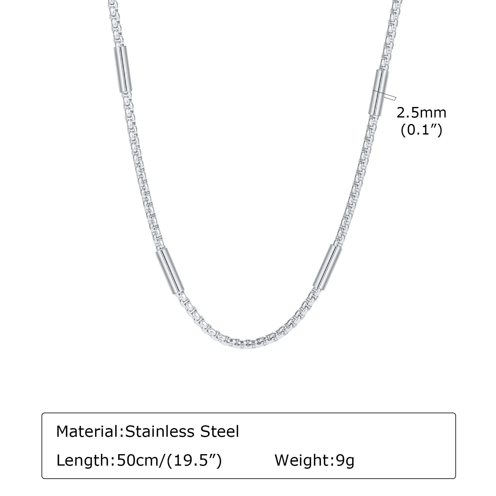 Vnox 2.5mm Box Chain Necklaces for Men Women, Unisex Stainless Steel Never Fade Rolo Chain with Tube, Stylish Choker Collar