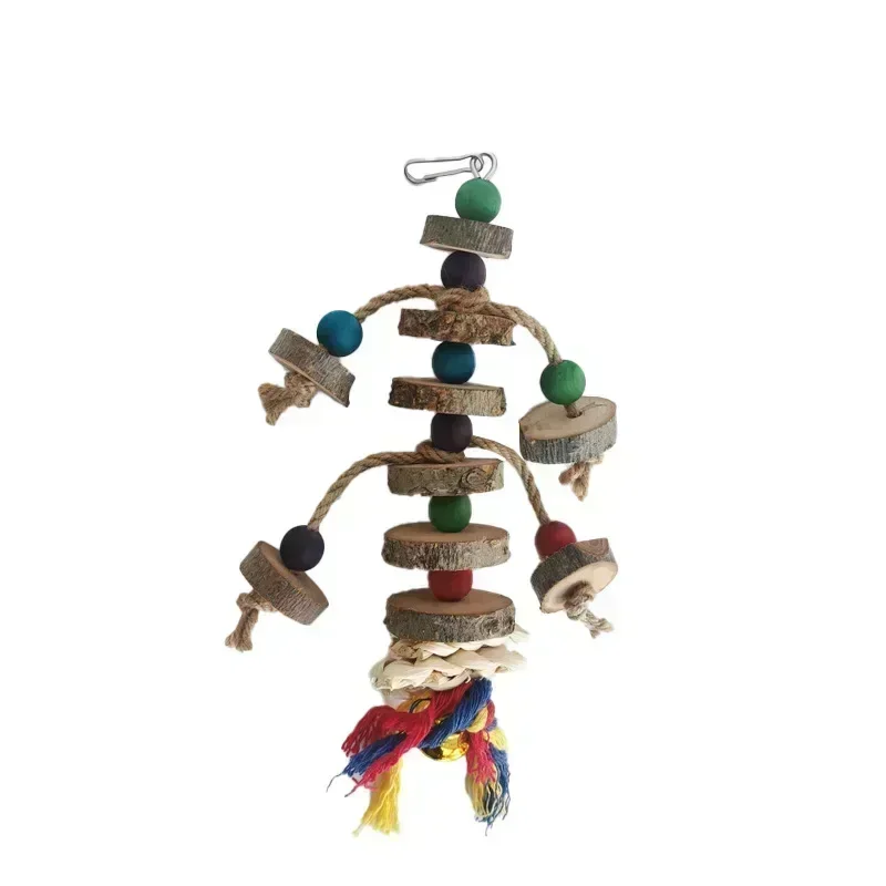 Parrot Chew Toy With Hook Colorful Wooden Beads Ropes Natural Blocks Tearing Toys for Small Medium Birds Mini Macaw Bird