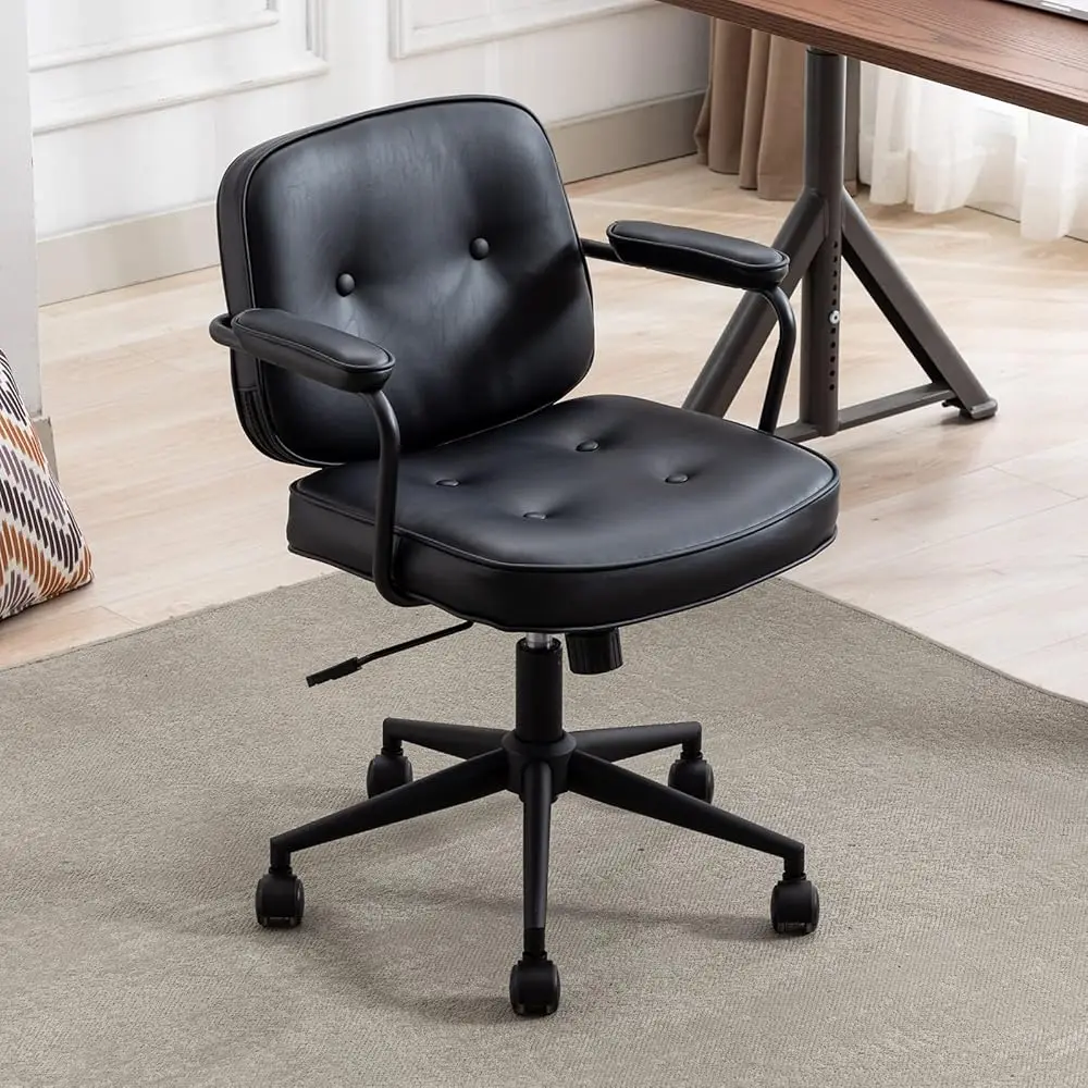 

Retro Home Office Computer Desk Chair With Armrest, Modern Pu Leather Mid Ba Swivel Task Chair Rolling Adjustable Office Guest