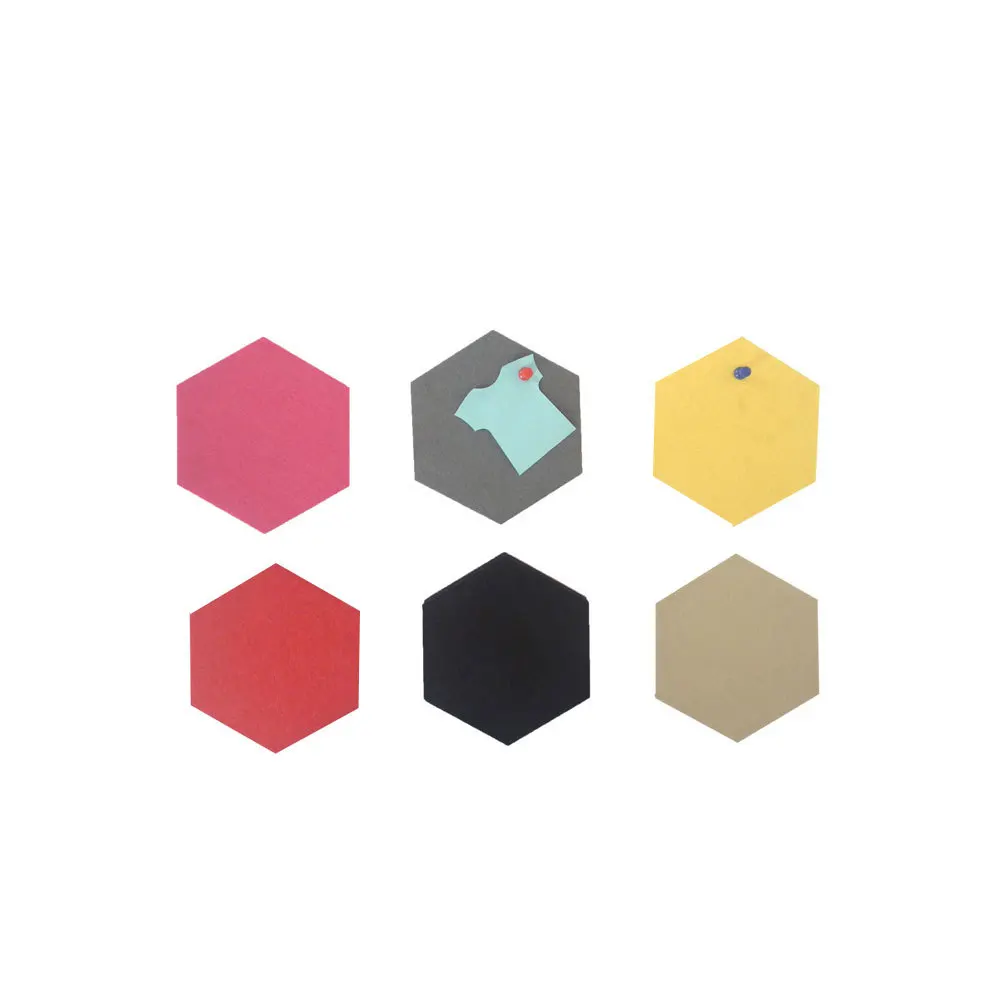 6Pcs Black Hexagonal Notice Board Adhesive Wall Sticker DIY Photo Display Background Felt Tile Decor for Bedroom Cafe Message