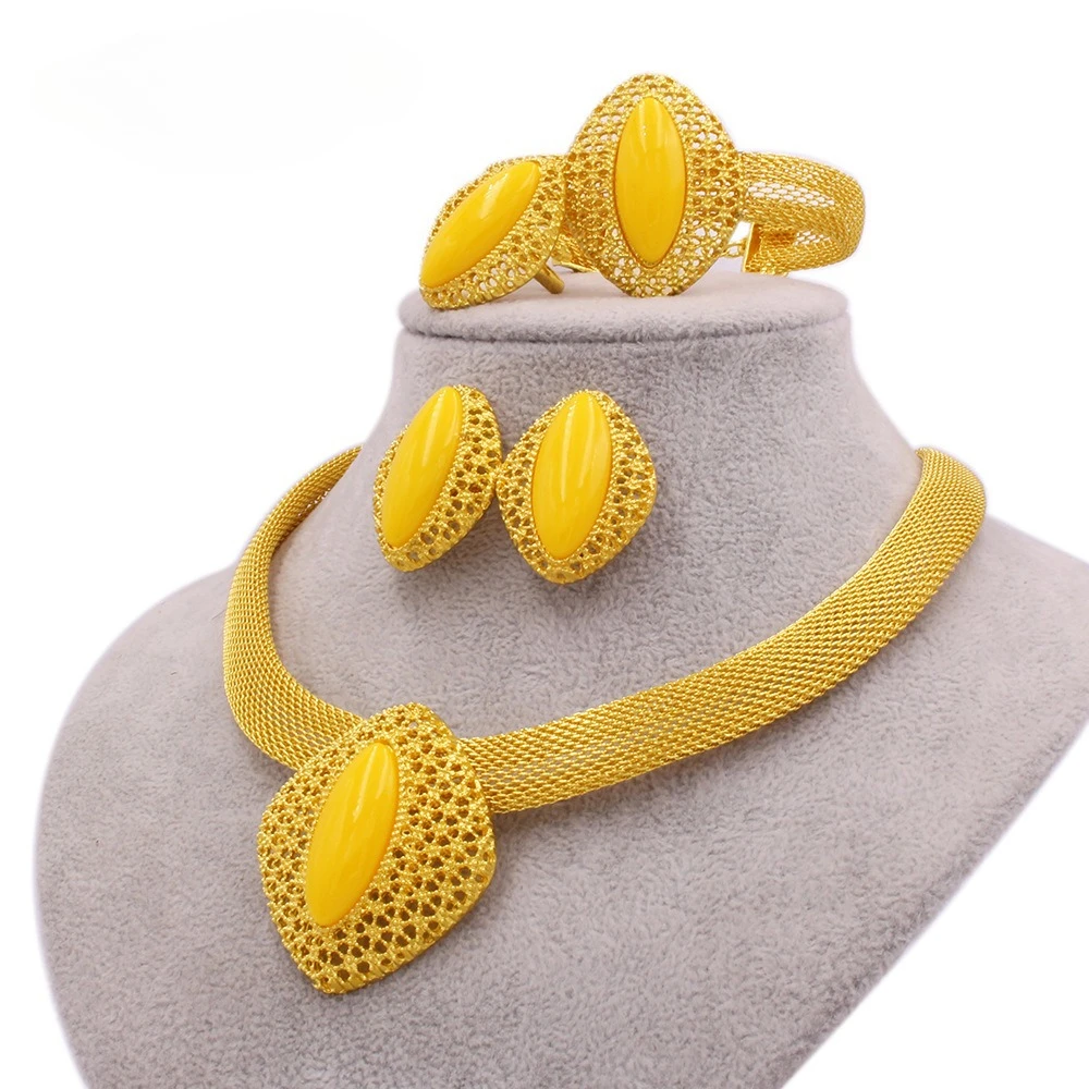 

Sunnice 18K Gold Jewelry 4in1 Set for Women Plated Dubai Bridal Wedding Jewelry Alloy Material Fashion Jewelry Set