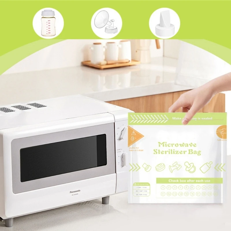 Universal Microwave Sterilizer Bags, Packung mit 10 Stück Mikrowellen-Desinfektionsbeutel für Babyflaschen, Milchpumpenzubehör