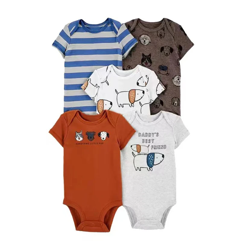 5Pcs/lot Baby Bodysuit Summer Boy Girl Clothes Set Cotton Newborn Baby Clothing Pajama Bebe Jumpsuit Cartoon Infant Outfits Suit