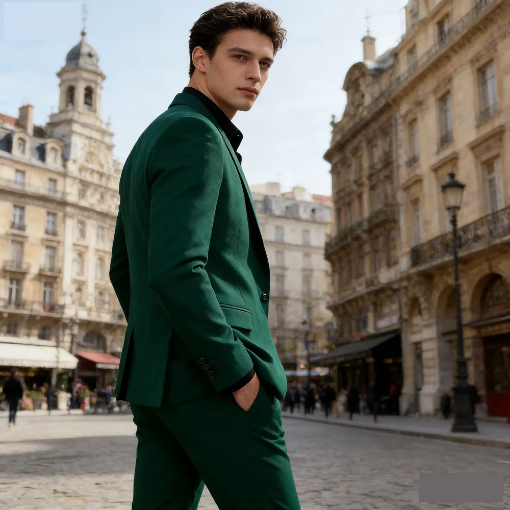 

Men's Two-Piece Suit Monochromatic Tern Casual Elegant High-Quality New Banquet Ready Fashionable Ensemble