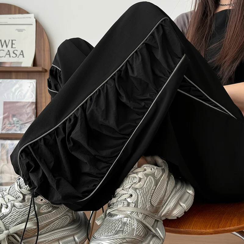 

Women's Black Gothic Pants Baggy Stripes Y2K Japanese Harajuku 2000s Loose Wide Leg Sports Street Dance Retro Pants Clothing New