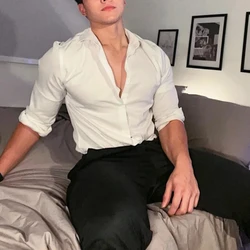 Spring Autumn Fashion Turn-down Collar Long Sleeve Solid Blouse Men's Clothing Korean Casual All-match Button Simplicity Shirts