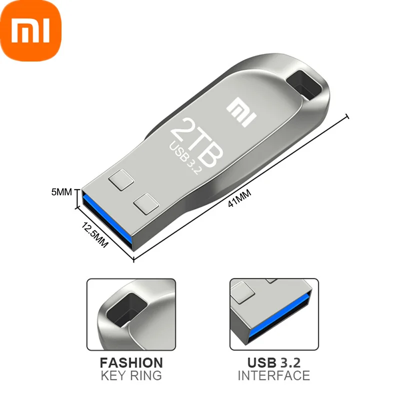 Xiaomi-Pen Drive USB 3,2 de 2 TB, unidad Flash de Metal de gran capacidad, almacenamiento de transferencia de alta velocidad, Memoria impermeable,