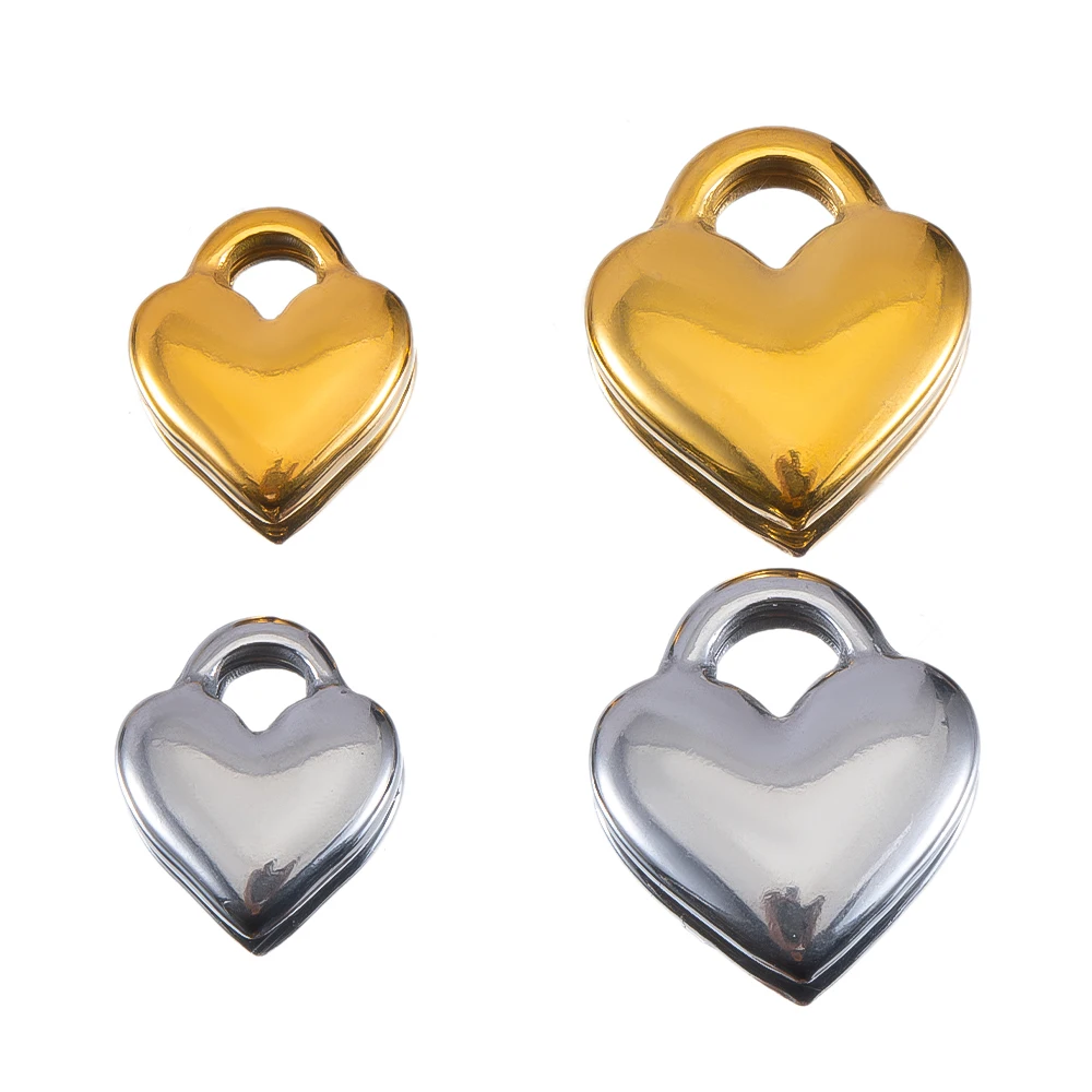 5pcs Stainless Steel Glossy Heart Lock Charms Gold Color Couple Pendants Earring Necklace Choker DIY Jewelry Making Accessories