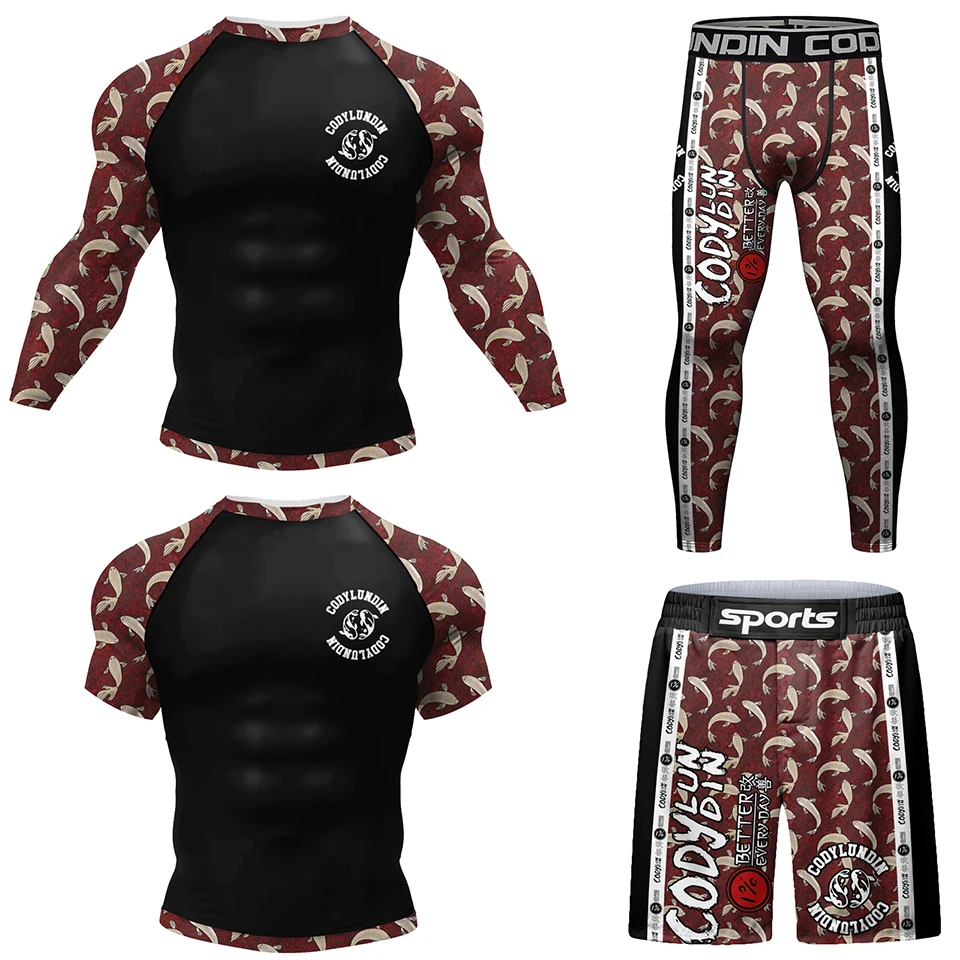 Sportswear Men MMA Compression T-Shirt BJJ Gi T Shirts+Pant Sets Boxing Muay Thai Shorts Rashguard Kickboxing Boxeo Jiu Jitsu