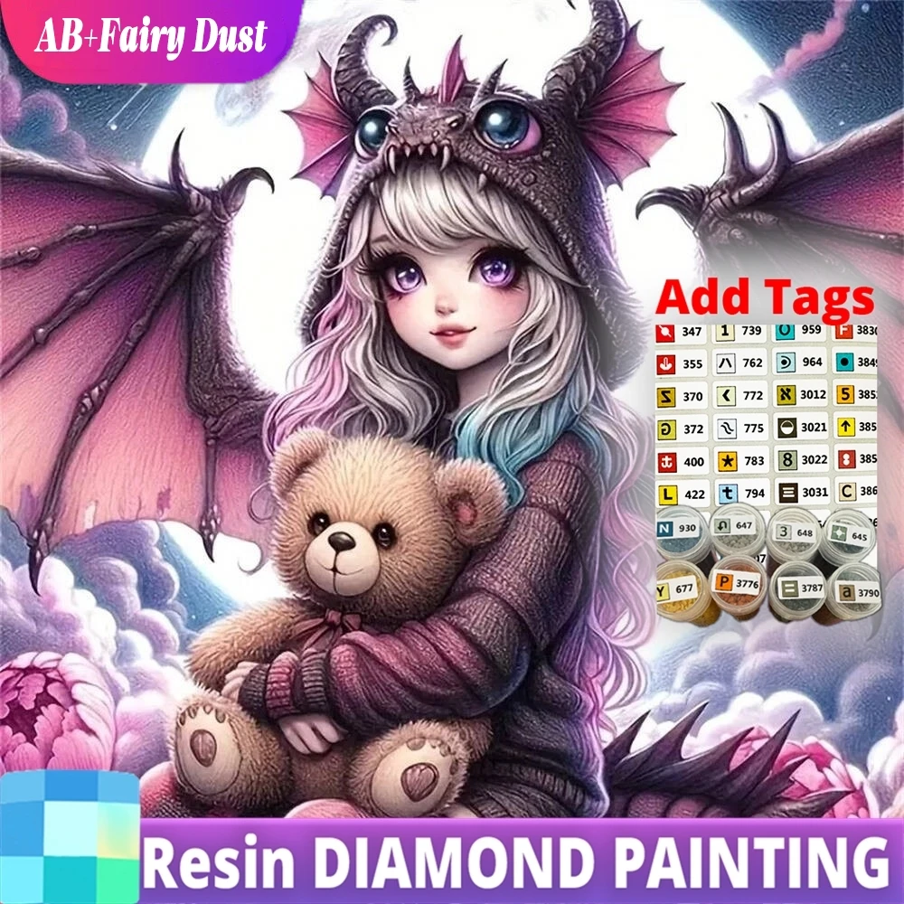 

Смола AB сказочная пыль Алмазная мозаика портрет девушки DIY узор для взрослых начинающих живопись медведь животное ремесло вышивка мультфильм