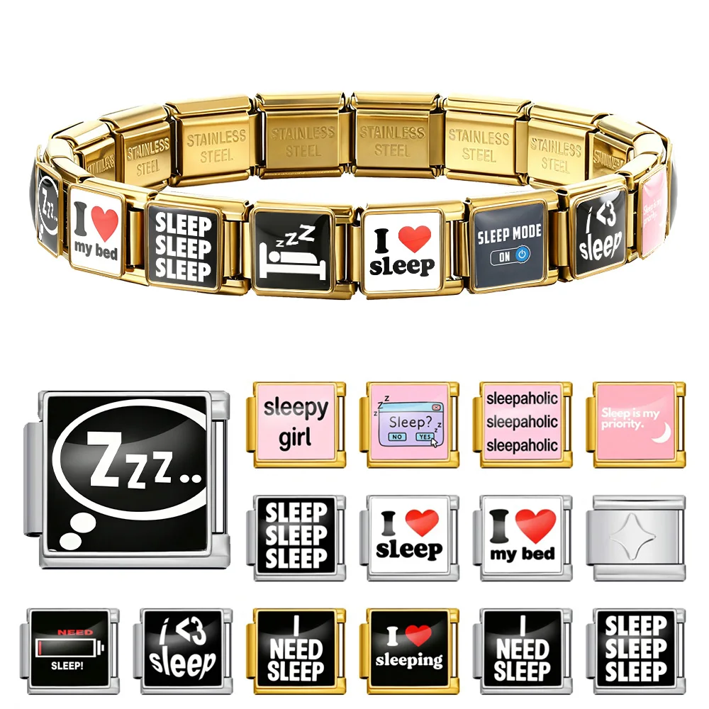 1pc Women Men Charm Bracelet Italian Link Fit 9mm Beads Making DIY Original Design Love Sleep Stainless Steel Jewelry
