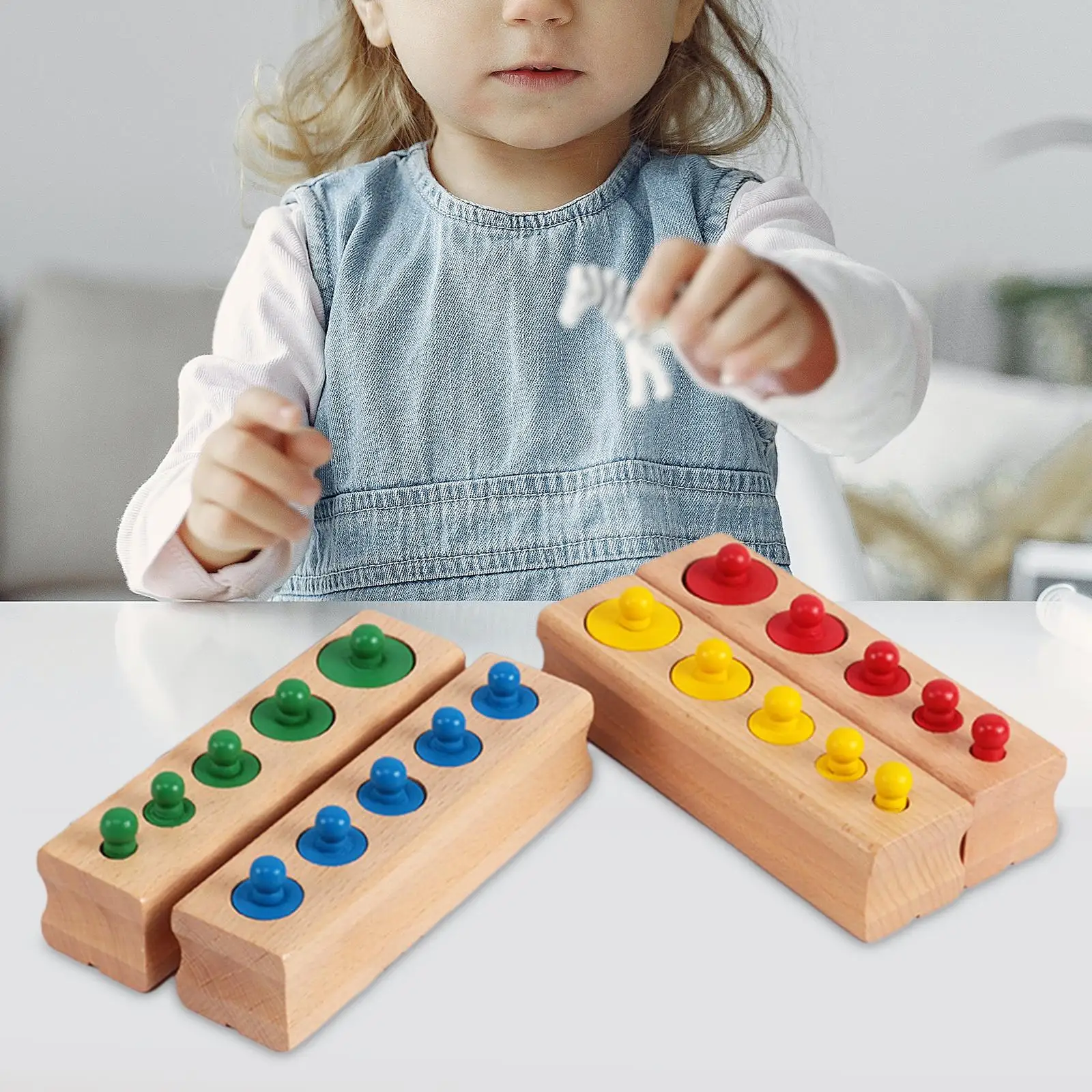 4 Pieces Montessori Toy Knobbed Cylinders Blocks Socket for School Toddlers