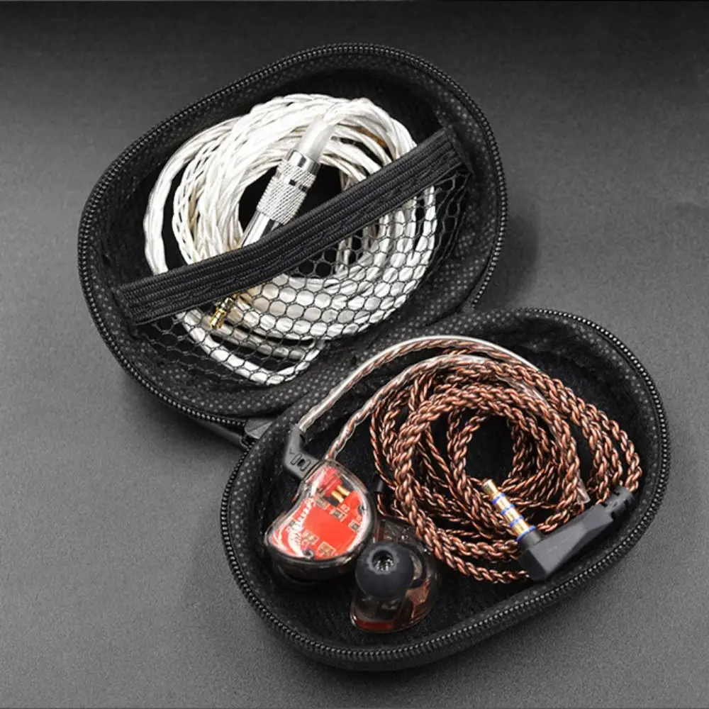 Oval Oval Cortical Wired Bag Zipper PU Oval Cortical Earbuds Case Black Portable Oval Cortical Headphone Box Earphone Organizer