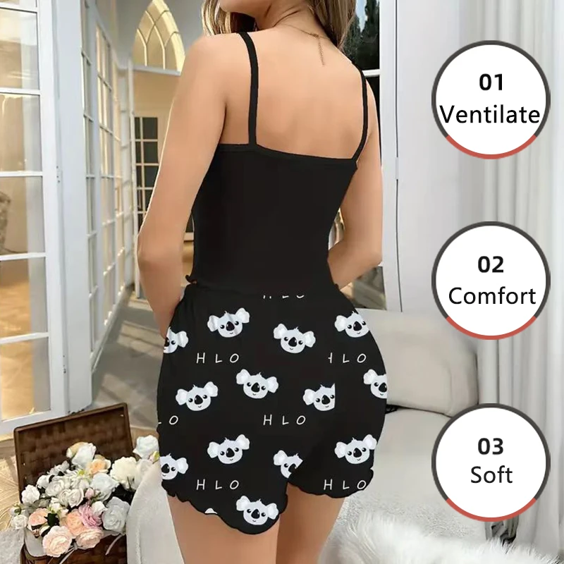 Women Pajamas Sleepwear Pajama Set Sports Camisole And Shorts Print Ventilate Casual Soft Comfortable