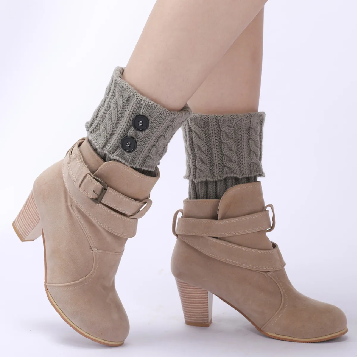 New Wool Warm Boots Foot Cover Women's Autumn Winter Knitted Twist Button Short Leg Guards Knee Socks Cover Legs Warmer