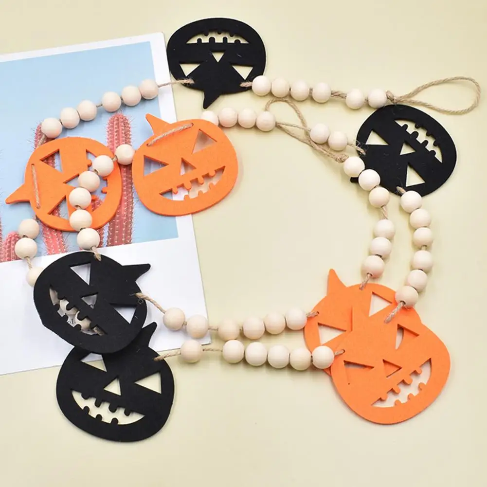 Reliable Wooden Bead Pendant Spooky Halloween Wooden Bead Garland Set with Pumpkin Ghost Charms for Festive Home Decor Farmhouse