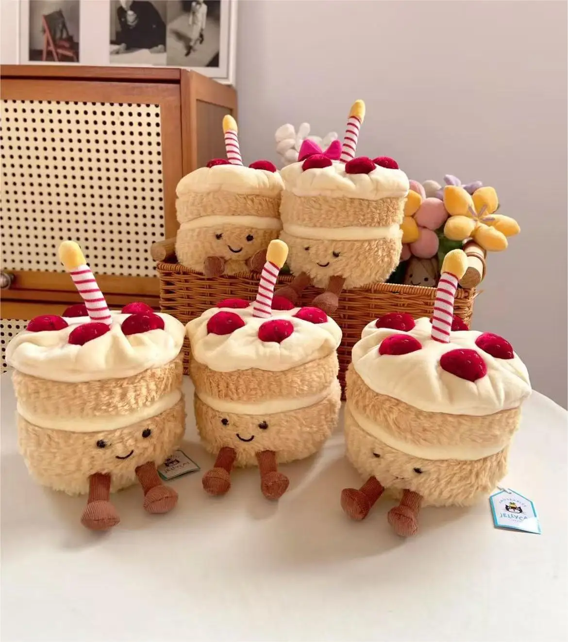 Regenboog verjaardagstaart knuffel 6 inch amuseables gevuld dessert zachte vulling cadeau voor alle leeftijden schattig en knuffelig