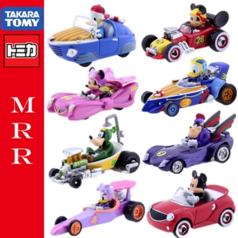 Takara Tomy หล่อจากอัลลอยโมเดลรถยนต์นักแข่งรถทางด่วนดิสนีย์มิกกี้โดนัลด์ดั๊กชุดสะสมของเด็กผู้ชายของเล่นสำหรับเด็ก