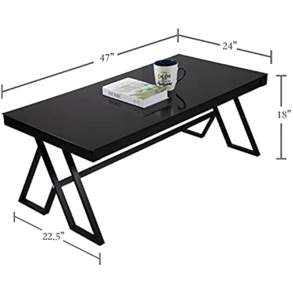 Tempered Glass Tea Table Coffee Table Cocktail Desk Table - Modern Steel Triangular Legs Living Room Desk Decor