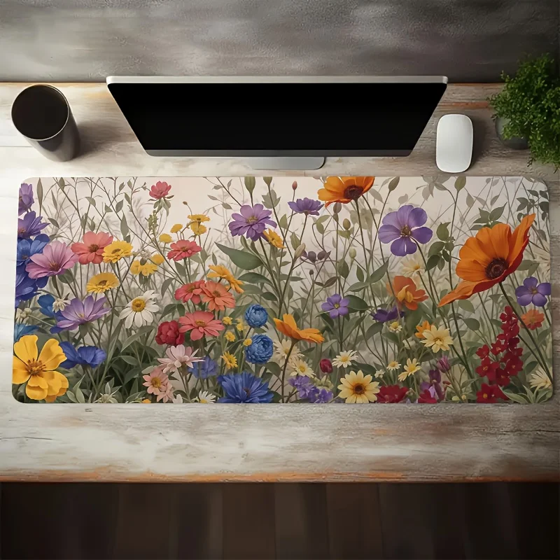 Colorful Wildflower Garden Desk Mat Large Non-Slip Rubber Mouse Pad for Gaming Office Computer Workstation