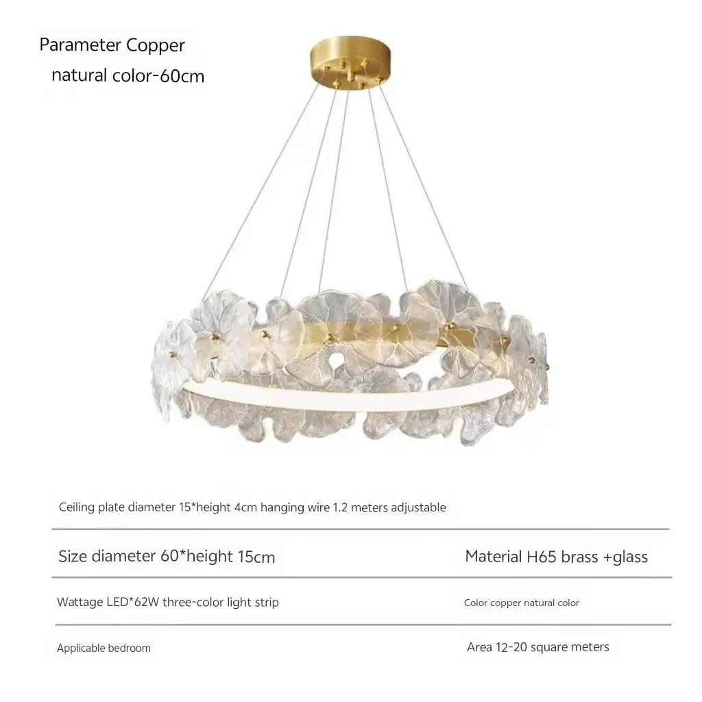 

Handmade glass flower circular pendant lamp, all copper ice lily living room pendant lamp, creative bar counter pendant lamp