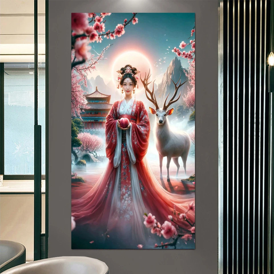 Diamond Painting Chinese Style Fairy and Deer New Beads Embroidery Mosaic 5D Full Diamond Cross Stitch Kits Wall Art Large Size