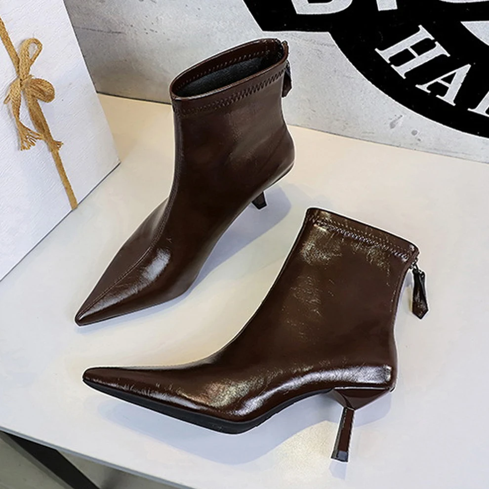 

Ботинки женские BIGTREE осенне-зимние, ретро, дизайнерские, винтажные, с острым носком, на молнии, на низком каблуке, модные, Botas Mujer