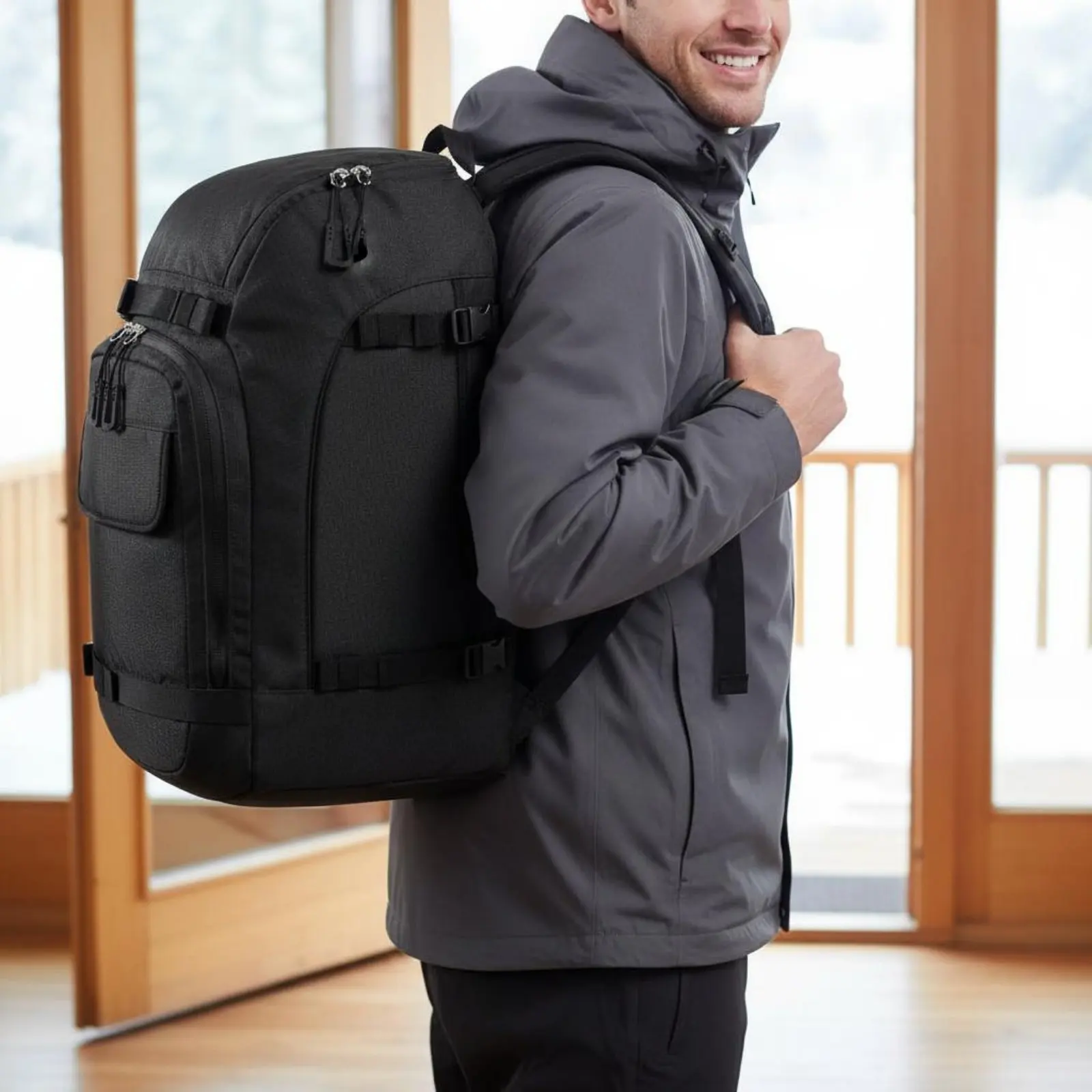 

Ski Helmet and Footwear Bag Waterproof 50L Ski Gear Backpack Snowboard Footwear Backpack Long-Lasting Integrated Standing Mat
