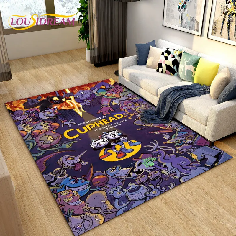 Cuphead and Mugman,Game Gamer Area Rug,Carpet Rug for Living Room Bedroom Sofa Doormat Decoration, Kids Play Non-slip Floor Mat