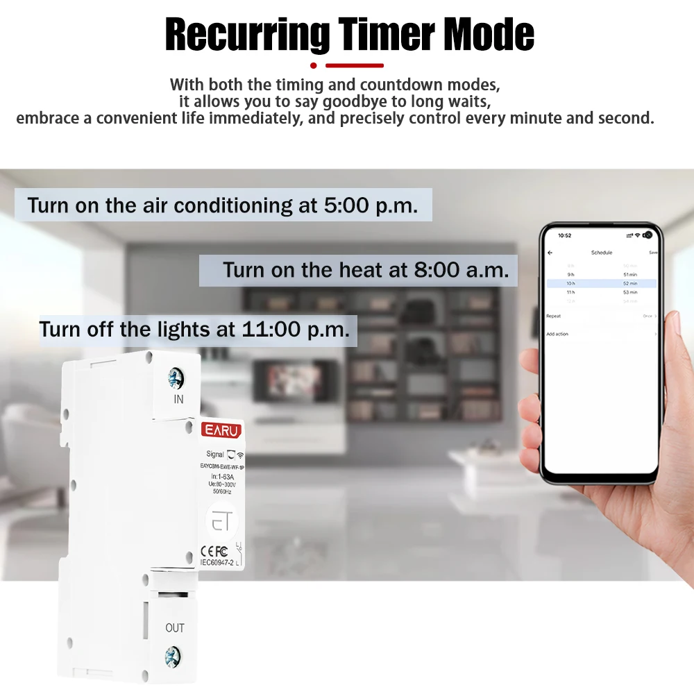 1P Din Rail WIFI Smart Energy Meter Power Consumption kWh Meter Circuit Breaker Time Timer Switch Relay Voltmeter for Smart Home